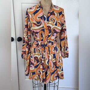 Never Fully Dressed Multicolor 60s retro groovy Swirl Mini Dress
